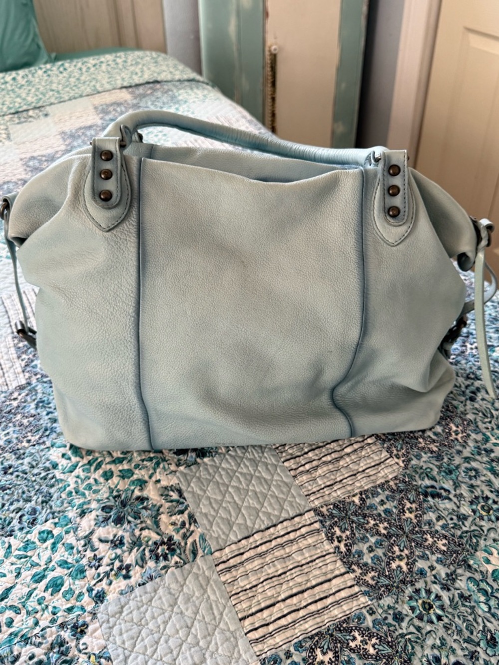 We The Free Emerson Light Blue Leather Tote - Picture 3 of 12